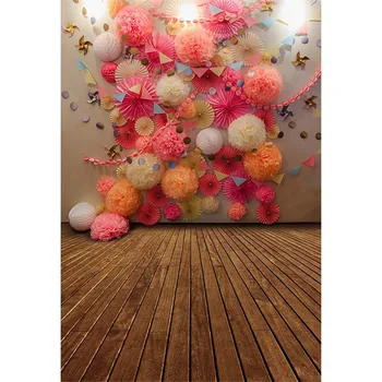 女の赤ちゃん第一誕生日パーティー写真の背景プリントピンク風船紙の花一歳のお祝いの写真撮影の背景