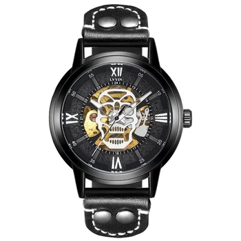 

mens wristwatches skull Automatic mechanical luxury lvyin man brand watches waterproof leather man watches Citizen movement