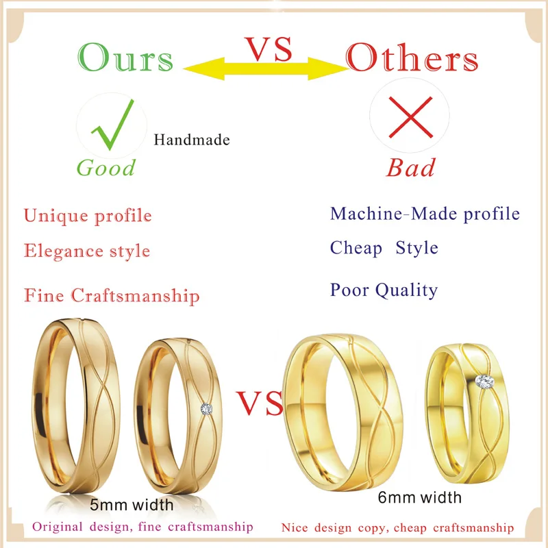 Unique Alliances Engagement Wedding Band Couple rings pair gold color Women's Rings Men's Ring anel de ouro bague anillos (5)