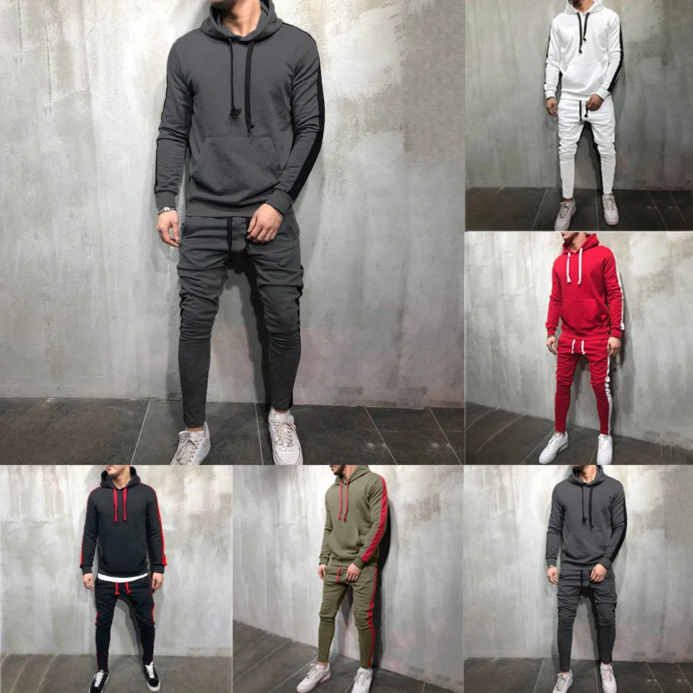 Men's Hoodies Sets Patchwork Hoodie Sports Sets Jacket Sweat Pant Jumper Long Sleeve Hoodies 
