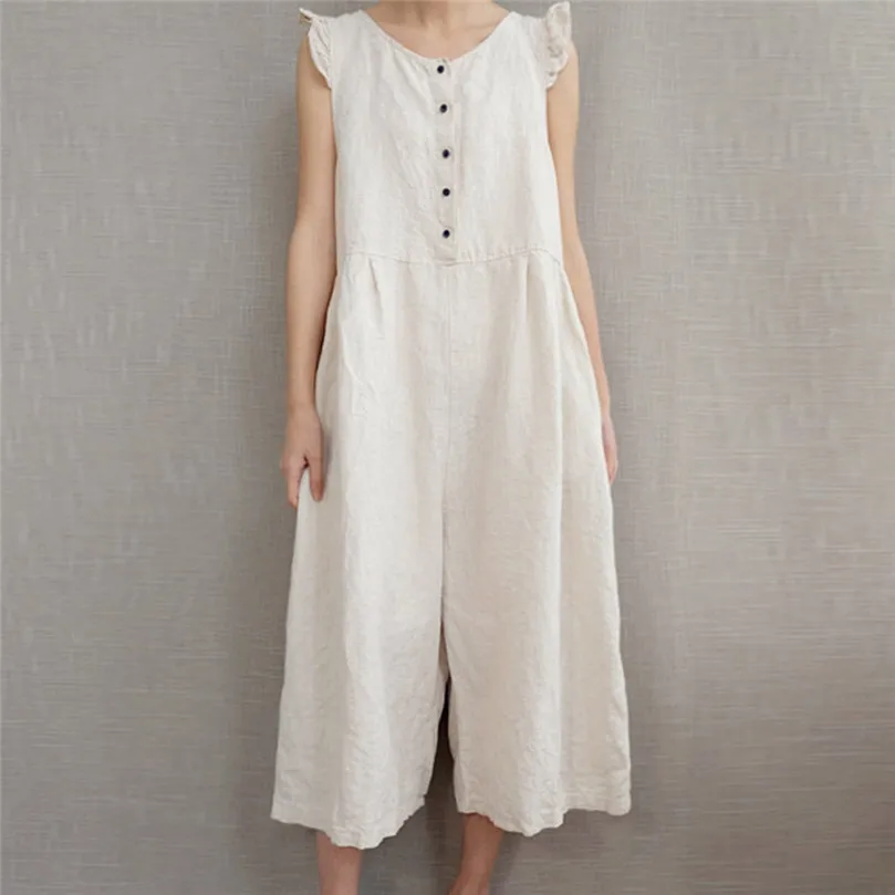 

Women Pants Overalls Wide Leg Pants Vocation Dungarees Casual Cotton Linen Jumpsuits Long Trousers Backless Loose Rompers #15