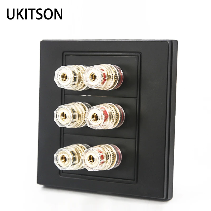 Quality Multimedia Speaker Wire Connector Wall Outlet Black Color Surround Sound Faceplate Panel Backside Solder Connection