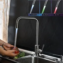 LED Kitchen Faucet Temperature Control Color 304 Stainless Steel Brushed Surface Faucet Hot And Cold Mixed Water Kitchen Tap
