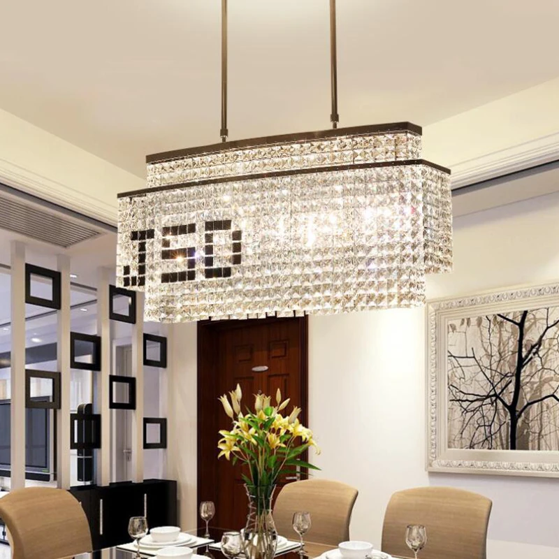 

jmmxiuz Modern Crystal Chandelier For Dining Room Rectangle Chandeliers Lighting Kitchen Island LED Crystal Chandeliers