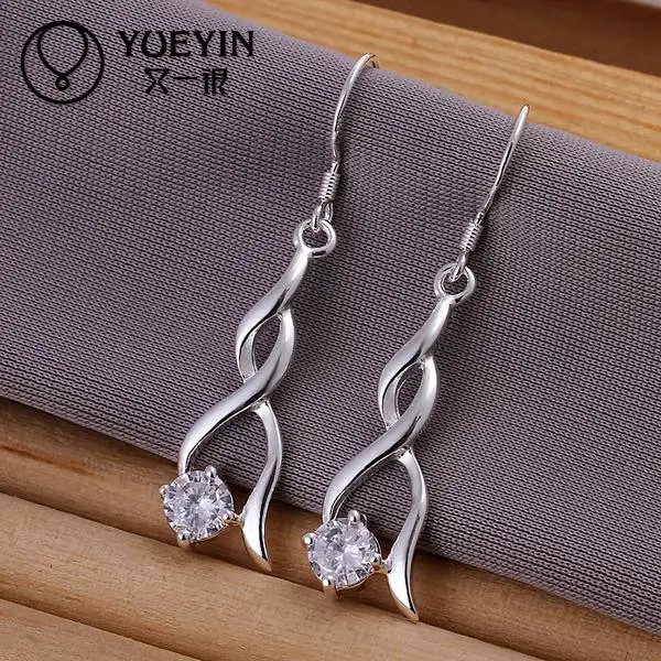 

Accessories silver plated jewelry Female's Dangle earrings Fashion brinco Earhook Trendy Ornaments Inlaid Crystal Twisted