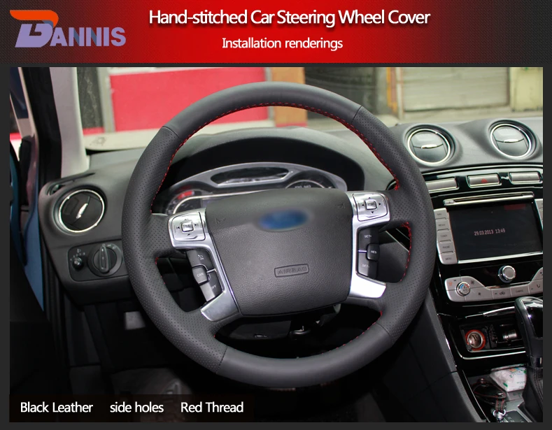 BANNIS черный искусственная кожа поделки ручной работы крышка рулевого колеса для Ford Mondeo 2007-2012 Mk4