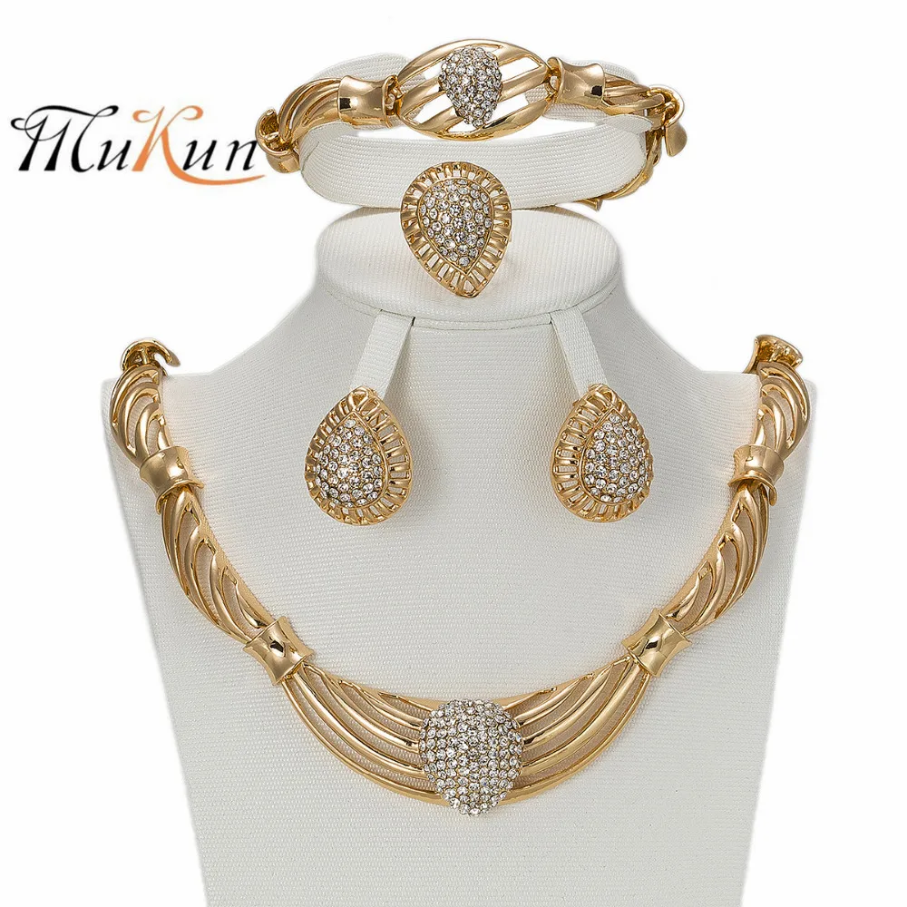 

2017 MUKUN Women Jewelry Sets Gold Color Statement Necklace African Beads Dubai Turkish Indian Wedding Bridal Party Accessories