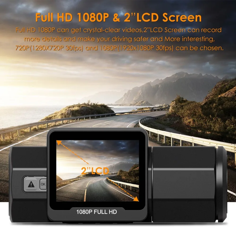 Vantrue T2 Dash Camera NT96655 Video Recorder 160 Degree View Wave Guard Packing Monitor Night Vision G-Sensor Car DVR Camera  (4)