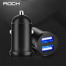 Автомобильное зарядное устройство ROCK 5V 4.8A с двумя USB разъемами для iPhone X 8 7 6 samsung Xiaomi, быстрая зарядка, мини металлическое автомобильное зарядное устройство, 2 порта, 24 Вт