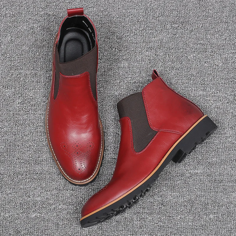 JUQI Для мужчин ботинки челси Slip on водонепроницаемые полусапожки броги модные из