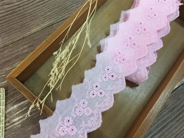 DIY ручной лоскутный светильник из хлопчатобумажной ткани, кружевная ткань с розовой цветочной вышивкой 5 см