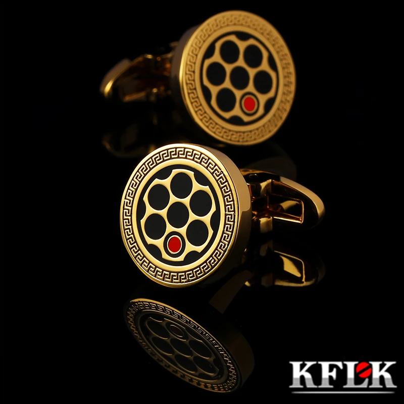 

KFLK jewelry shirt cufflinks for mens Brand cuff buttons round cuff links High Quality Gold-color Abotoaduras Free Shipping