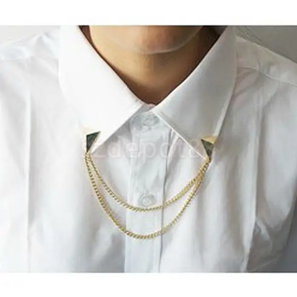 

2Pcs Triangle Punk Brooch Collar Chain Collar Clip Gold