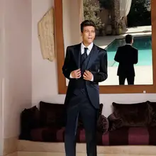 Современная Свадебная Церемония костюм Slim Fit Сшитое Жених Смокинги дружки Жених Костюм Куртка+ Брюки+ Галстук+ жилет