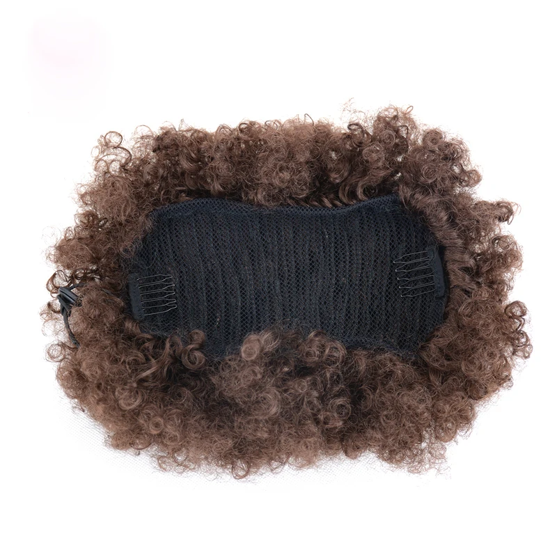 Synthetic Afro puff kinky curly hair extension chignon fake drawstring donut hair piece ponytail scrunchies with clips in