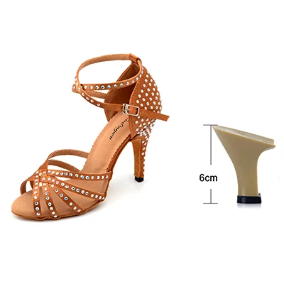 Ladingwu Стразы Обувь для танцев для Для женщин Dansschoenen Dames латинская мягкая подошва Танго Танцы, женские туфли на каблуках, женская обувь, для Для женщин Высота каблука 10 см - Цвет: Brown 6cm