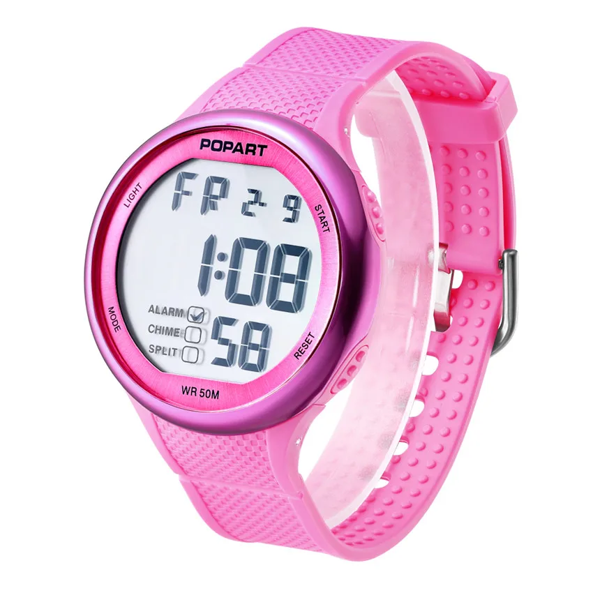 

POPART Women's Watches Ladys Stopwatch Week Alarm LED Digital Sport Wrist Watch 50M Waterproof Montre Femme Fashion Watch 2018