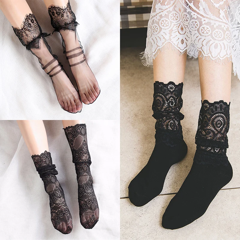 

Fashion 2018 Summer Soft Long Lace Sexy Socks Retro Lace Floral Mesh Elastic Women Girl Socks