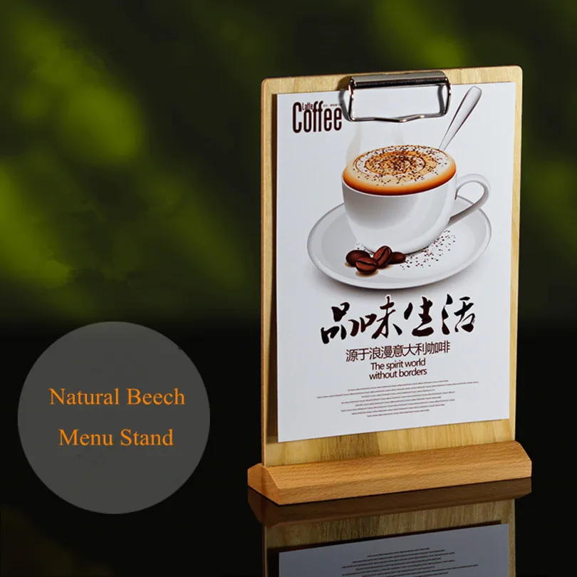 A4 stół drewniane Menu ulotka klip karton Organizer do dokumentów Menu ramka na plakat uchwyt stojak