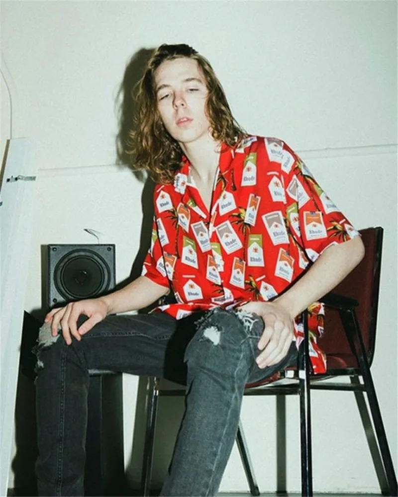 Темно-икона чехол для сигарет с полной печатью винтажная Мужская рубашка с коротким рукавом летняя хип-хоп рубашка мужская рубашка