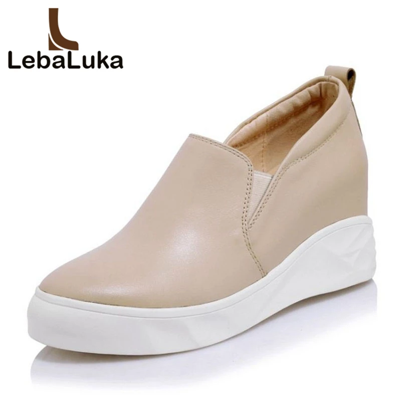 

LebaLuka Simple Wedges Shoes Women Real Genuine Leather Platform Loafers Inside Heel Pumps Round Toe Women Footwears Size 34-39