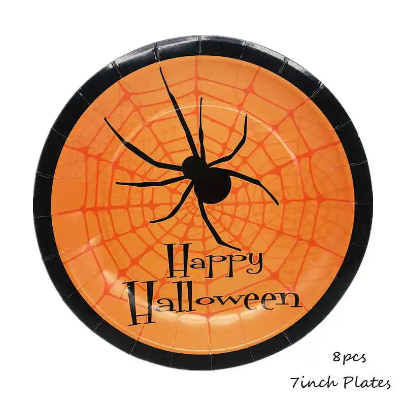 Omilut Хэллоуин паук одноразовая посуда набор мультфильм Хэллоуин одноразовые тарелки/чашки/салфетки Хэллоуин Декор поставки - Цвет: 8pcs 7inch plates