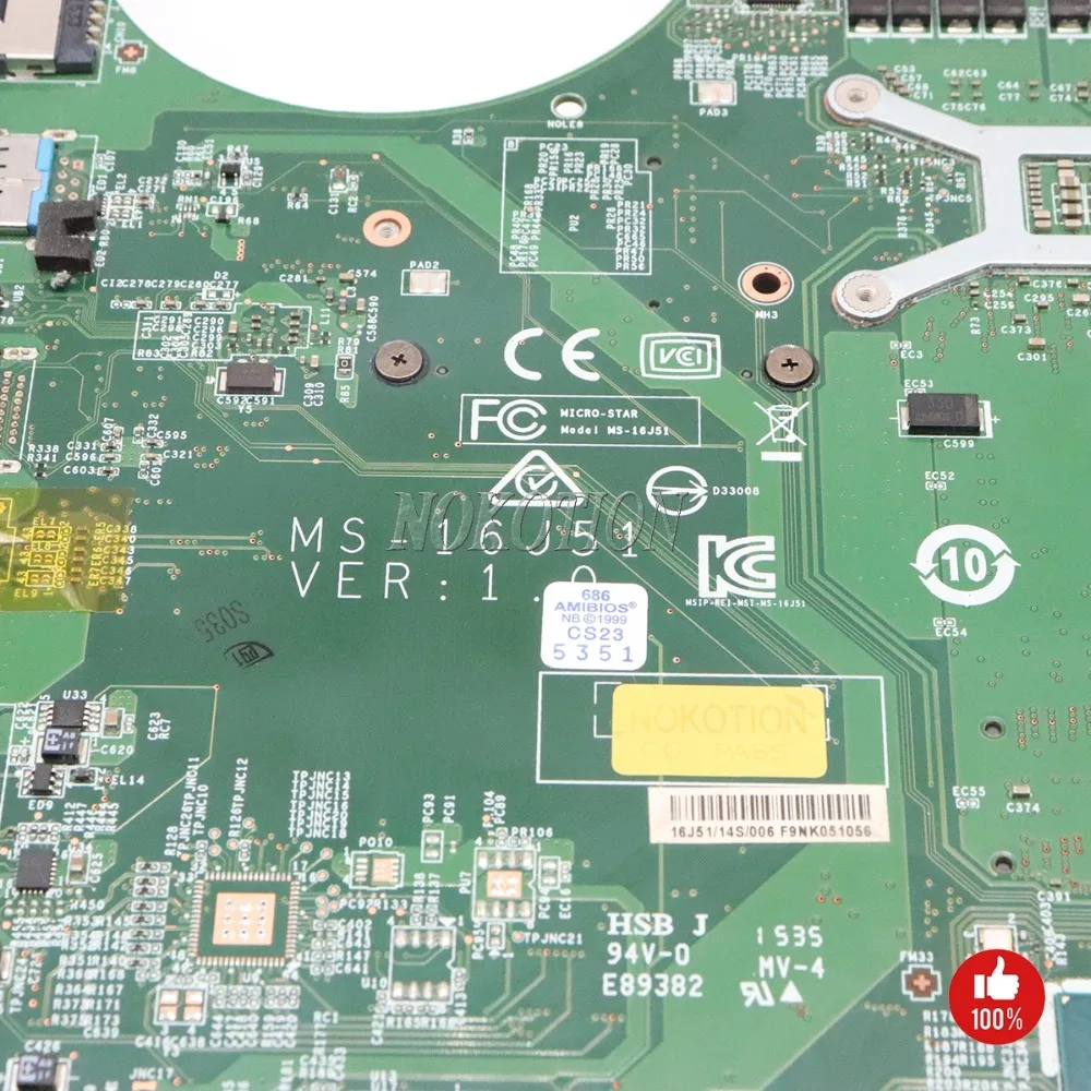 NOKOTION MS-16J51 для MSI MS-17951 ms-1795 GP62 7QF-1843UK Материнская плата ноутбука GTX960M SR2FQ I7-6700HQ