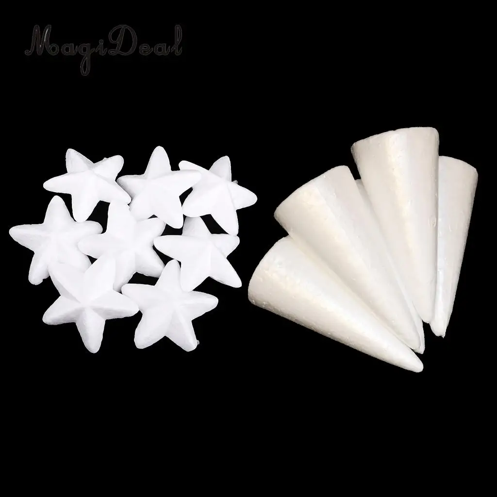 

30x Blank White Cone Shape Styrofoam Foam Material 150mm and 30x Star 50mm for Art Craft DIY Christmas Tree Ornaments