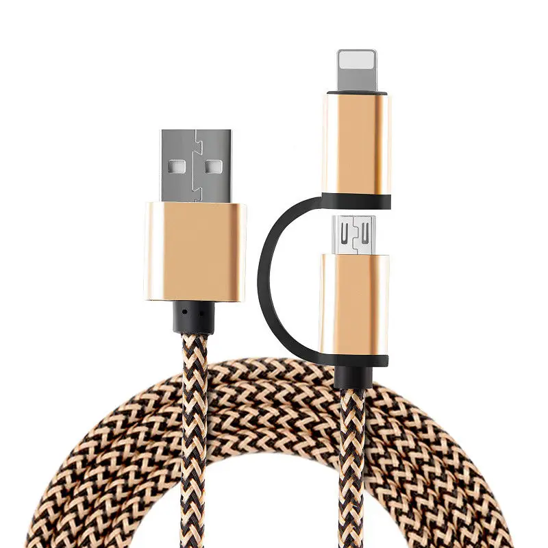 8-Pin+ Micro USB 2 в 1 кабель USB для быстрой зарядки для iPhone 5S 6 6S 7 8 samsung LG htc Redmi Android кабель для зарядки мобильных телефонов - Цвет: Gold