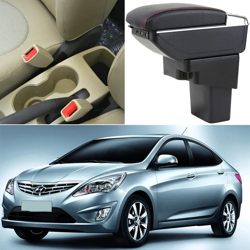 

For I30 Solaris Verna armrest box central Store content Storage box with cup holder ashtray USB interface