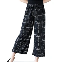 Wide Leg Plus Size Palazzo Pants Loose Casual Dots Stripe Summer Elastic Waist Plaid Pants Pantalon Palazzo Mujer Trousers Women self belted skirt palazzo pants