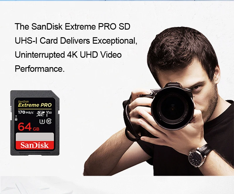 Оригинальная карта памяти SanDisk Extreme PRO SDXC UHS-I, 170 МБ/с./с, 64 ГБ, 128 ГБ, 256 ГБ, класс 10, U3, V30, 4 K, для камеры, SDXXY