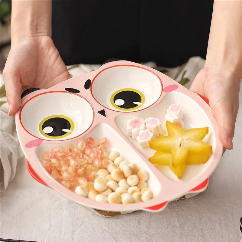 Cartoon Owl Baby Dishes Ceramic Sub-grid Plates Creative Irregular Children Tableware For Infant Toddler Kids Feeding Utensils