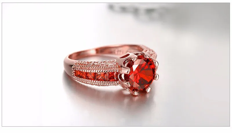 CC очаровательные кольца для женщин, этнический стиль, Круглый красный камень, роскошные ювелирные изделия, кубический цирконий, свадебное обручальное кольцо CC1380