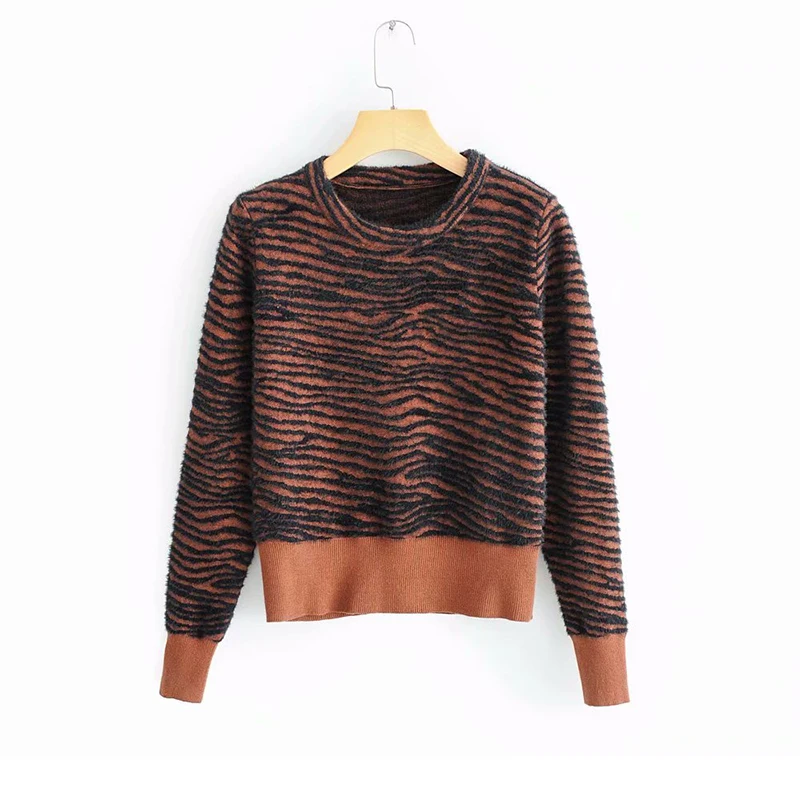 Women Zebra Pattern Sweaters for Womens Slim Knitted Pullovers Girls