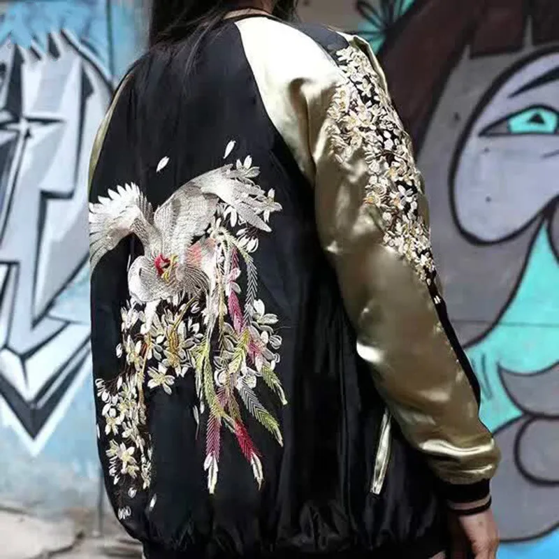 

Phoenix Embroidery Bomber Jacket Men & Women Unisex High Quality Big Size Cotton Liner Rib Coat Thick Warm Baseball Jackets