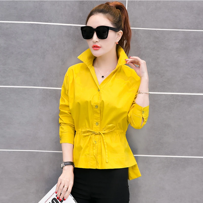 spring womens tops and blouses O Neck Sweet Pleated Long