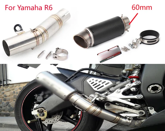 

Universal 60mm motorcycle exhaust pipe & r6 middle link pipe with sc project whole set pipe for Yamaha R6 2006-2016 year