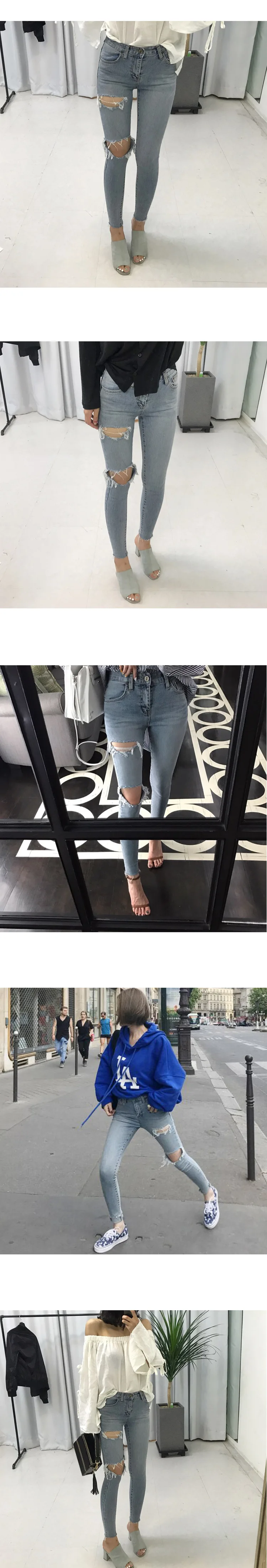 Рваные женские джинсы деним уличная одежда обтягивающие брюки-карандаш с высокой талией брюки длиной до щиколотки на молнии
