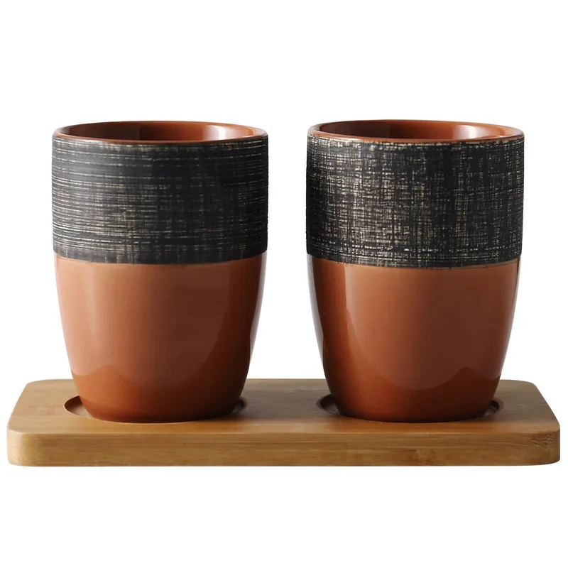 

Bathroom Ceramic Toothbrush Cups Couple Tooth Cups With Wood Holder Bath Hardare Sets Double Gargle Cup Bathroom Accessories Set