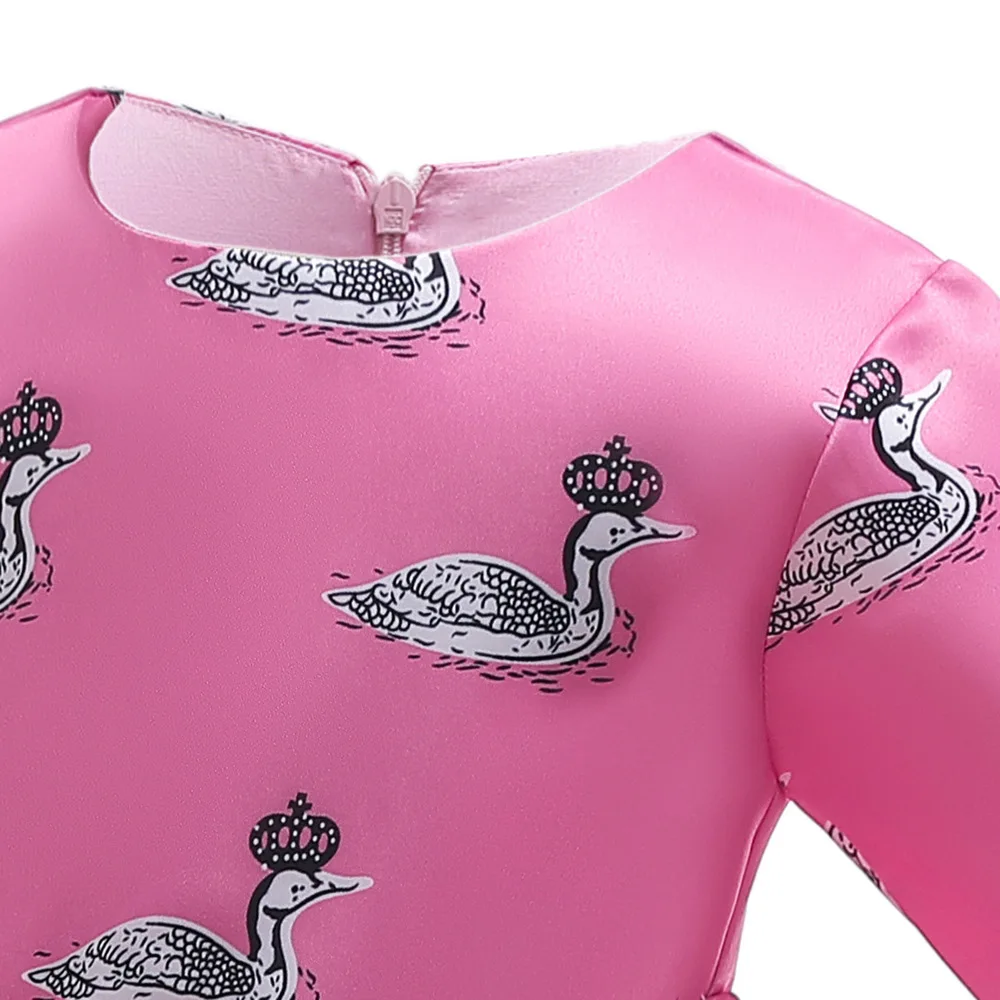 Swan Print Girls Dress Half Sleeve Princess Party Prom Gowns 2019 New Tule Wedding Children Clothing Cute Kids Dresses For Girls (5)