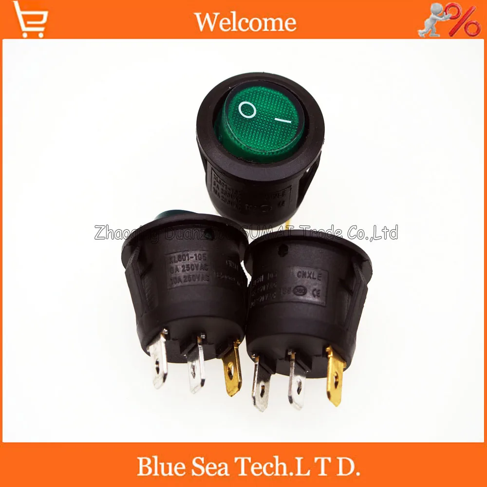 3 Pin LUMINATED Round Rocker Switch,Green light button switch for Power