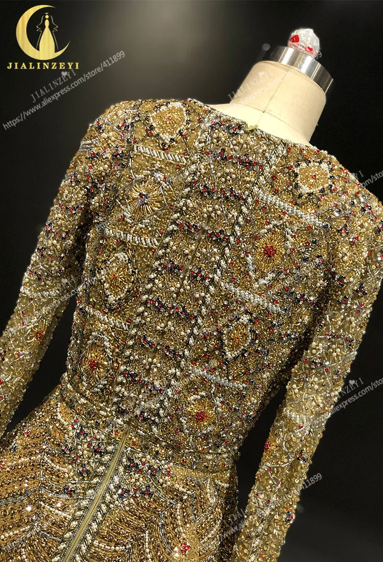 JIALINZEYI настоящая сексуальная с длинным рукавом Роскошная кристальная Elie saab бусины длиной до колена горячая распродажа Формальные платья для выпускного вечера