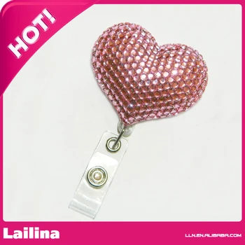 

Pink Heart Retractable Rhinestone Badge Reel / Name Badges / ID Badge Holder