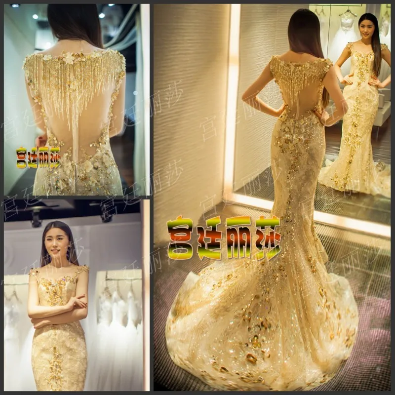 2017 New Beads Mermaid Evening Dress Sequin Lace Formal Dresses 2017 New Beads Mermaid Evening Dress Sequin Lace Formal Dresses Y Gold Bridal Gowns Crystal Party Fish Tail Prom In From