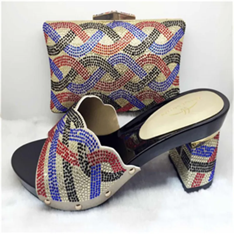 New Italian Shoe With Matching Bag Set Decorated With Stones For Party African font b Women