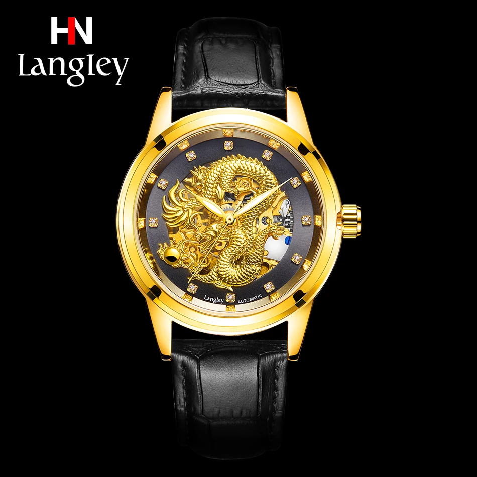 لانغلي جديد رجل الهيكل العظمي التلقائية الميكانيكية الساعات ستانلس ستيل جلد طبيعي أعلى الفاخرة الذكور التنين اليد لانغلي جديد رجل الهيكل العظمي التلقائية الميكانيكية الساعات ستانلس ستيل جلد طبيعي أعلى الفاخرة الذكور التنين اليد