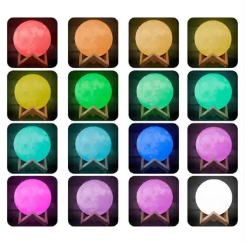 

8/10/15CM 3D Print Moon Lamp Rechargeable 16 Colors Change Touch Night Light Lunar Luna Baby Nightlight Christmas Home Decor
