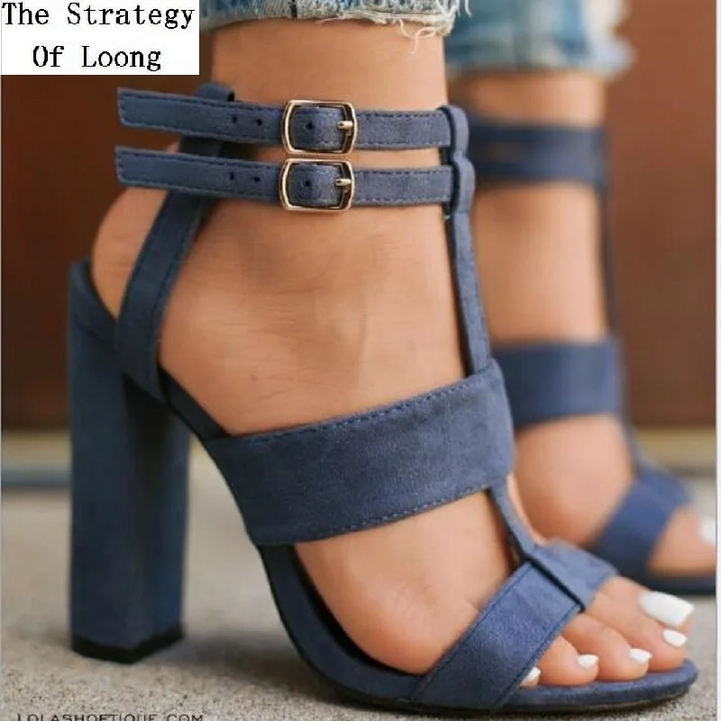 

Europe America Style Plus Size Hollow Thick High Heels Buckle Women Summer Shoes Buckle Strap Back Strap Sandals 20181117