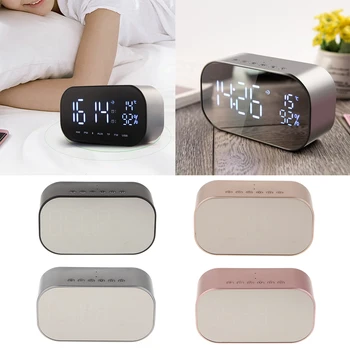 

Wireless LED Mirror Surface Bluetooth Alarm Clock Stereo Audio Speaker Clock 4 Colors Optional